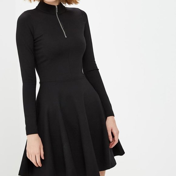 Karen Millen Black Long Sleeve Skater Dress Size 2 - Picture 2 of 8